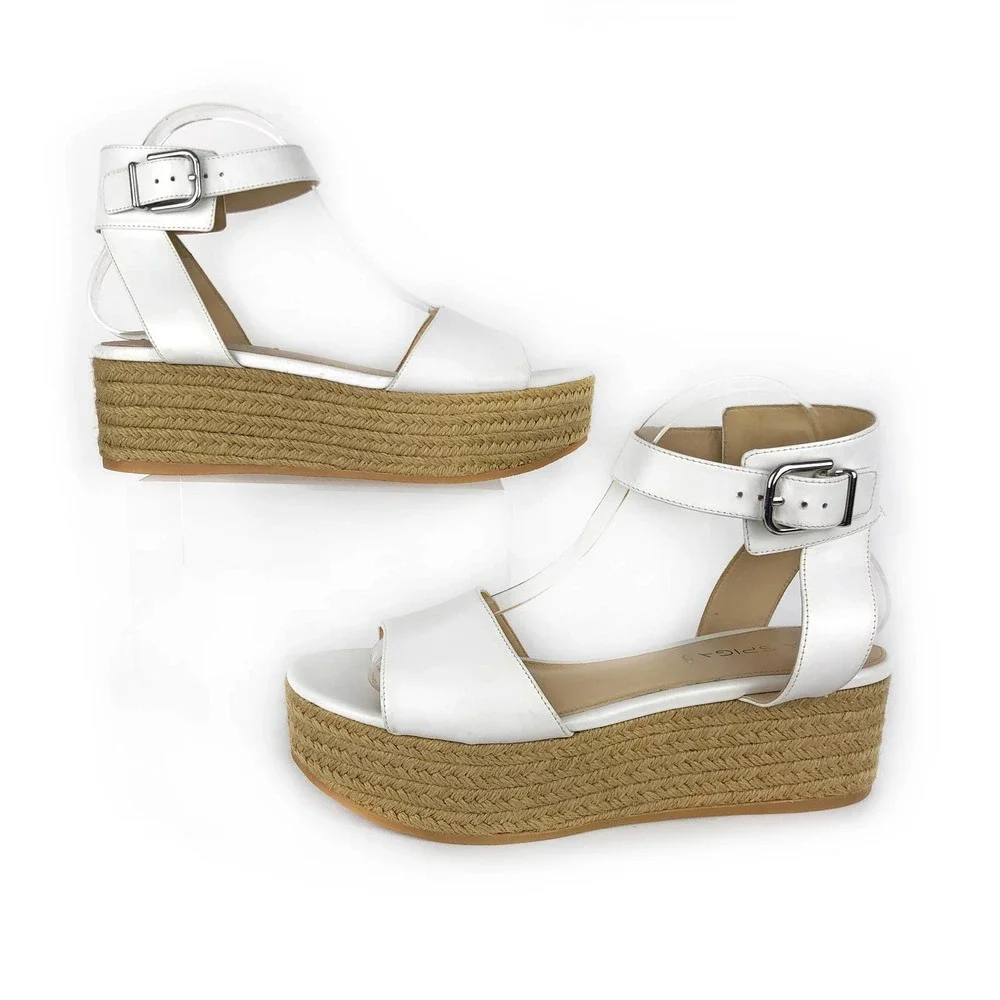 Via Spiga Nemy Platform Sandals White Leather Strappy Espadrille Ankle Strap 8.5